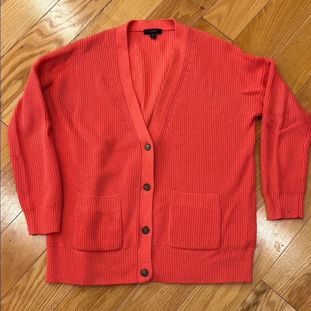 J.Crew Vibrant coral Knit Vneck cardigan Sweater XS